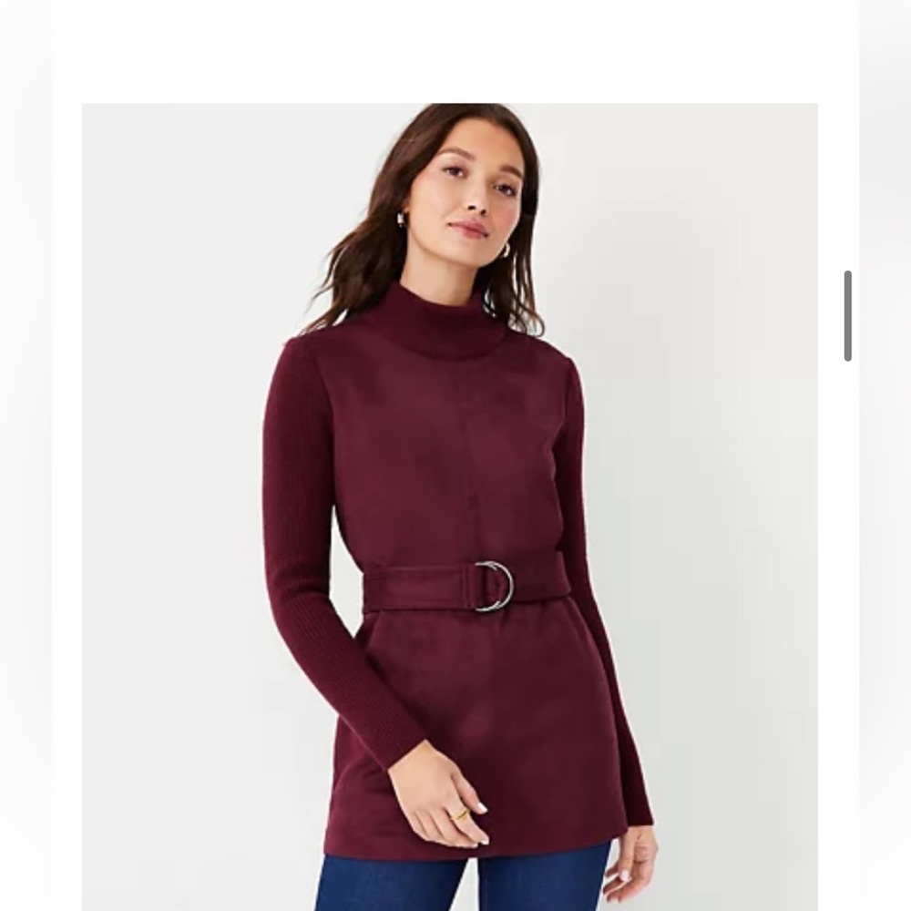 NWT ANN TAYLOR Faux Suede Mixed Media Belted Tunic Sweater